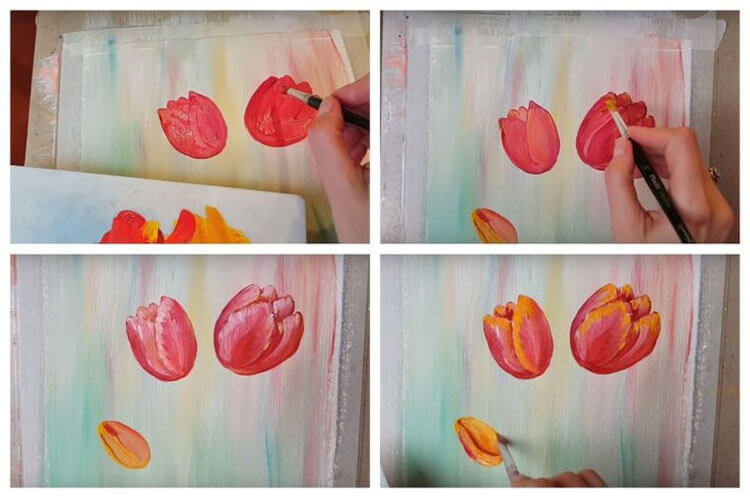 Пошаговое рисование тюльпанов красками